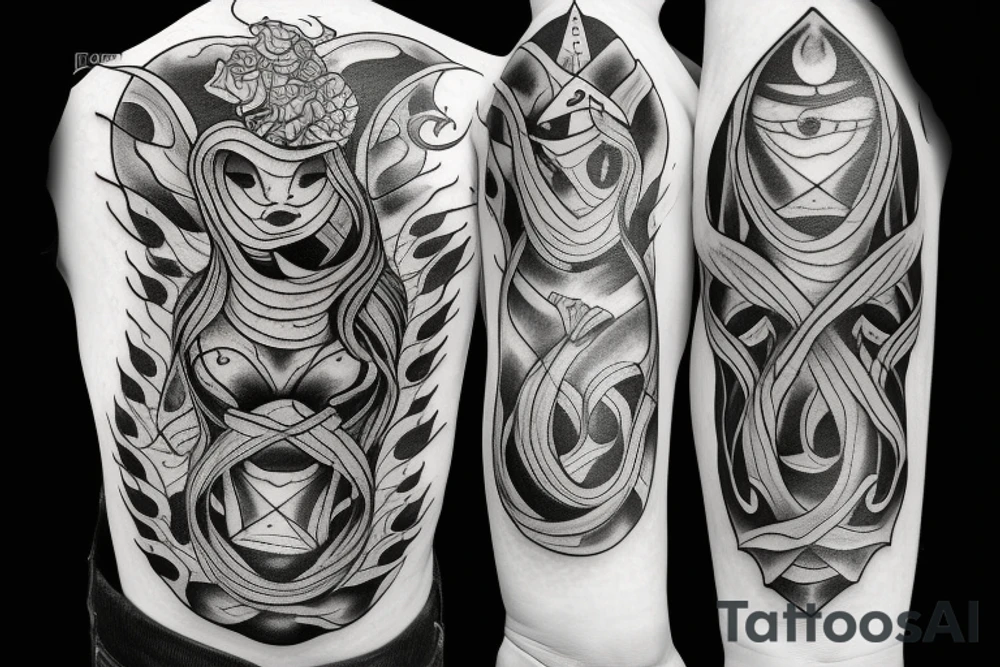burning witch in fire tattoo idea