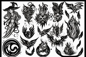 burning witch in fire tattoo idea