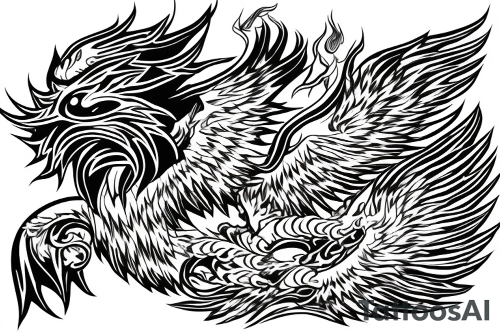 burning eagle dragon cat tattoo idea