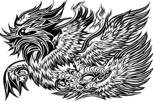 burning eagle dragon cat tattoo idea