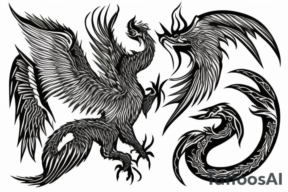 burning eagle dragon cat tattoo idea