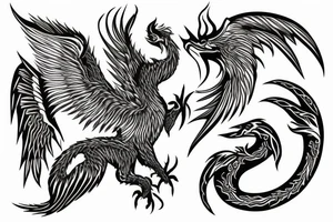 burning eagle dragon cat tattoo idea