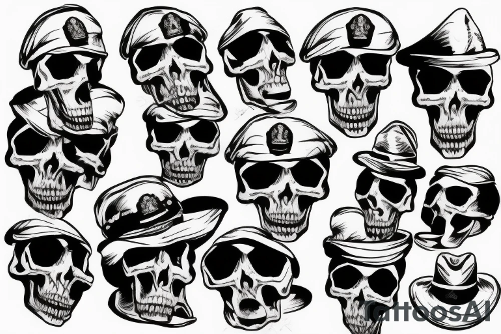 skull with army hat tattoo idea