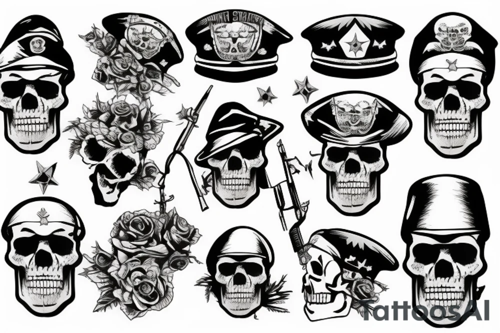 skull with army hat tattoo idea