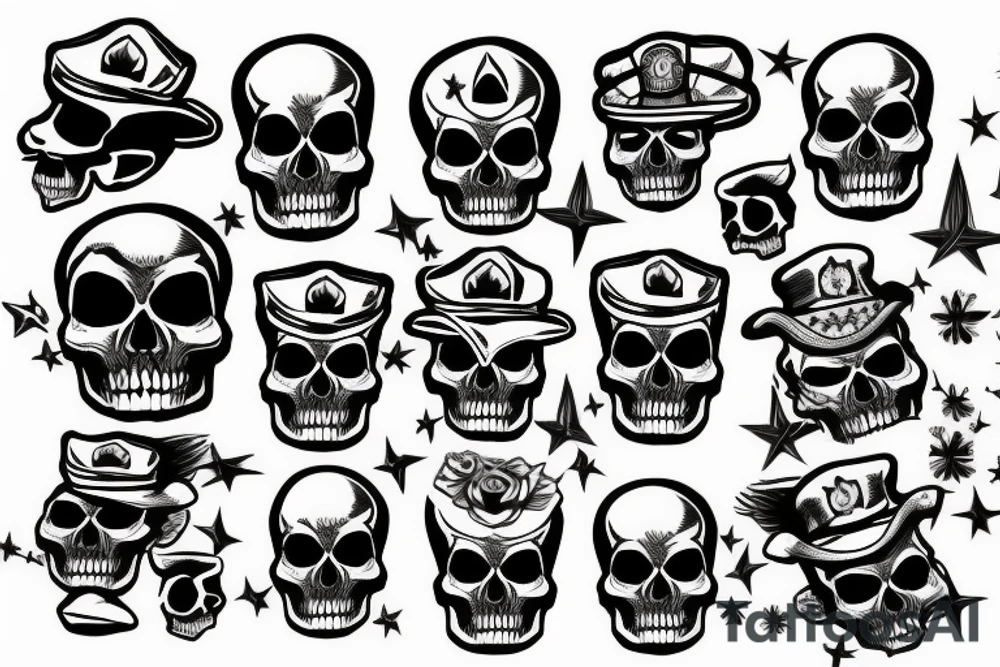 skull with army hat tattoo idea