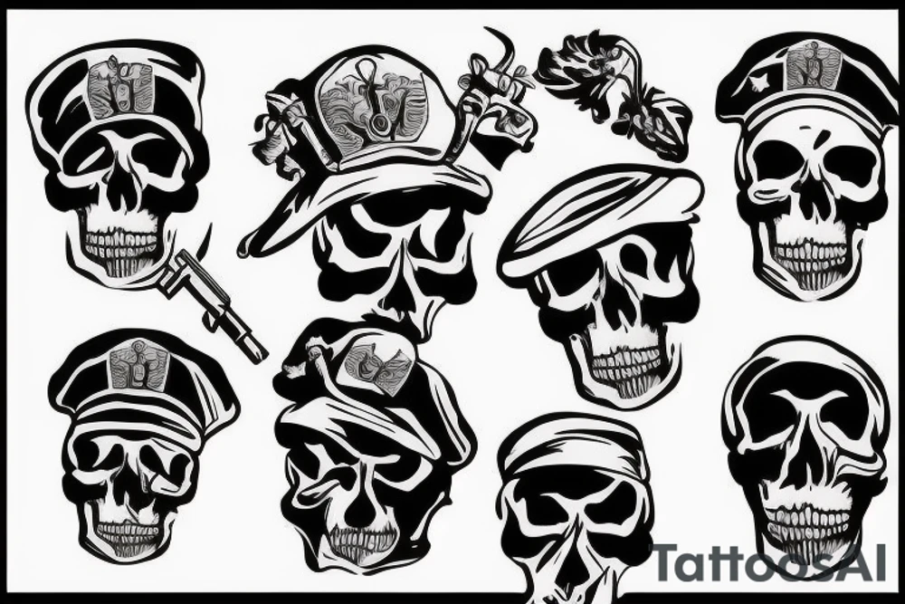 skull with army hat tattoo idea