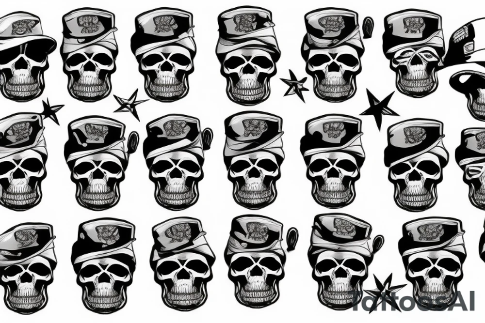 skull with army hat tattoo idea