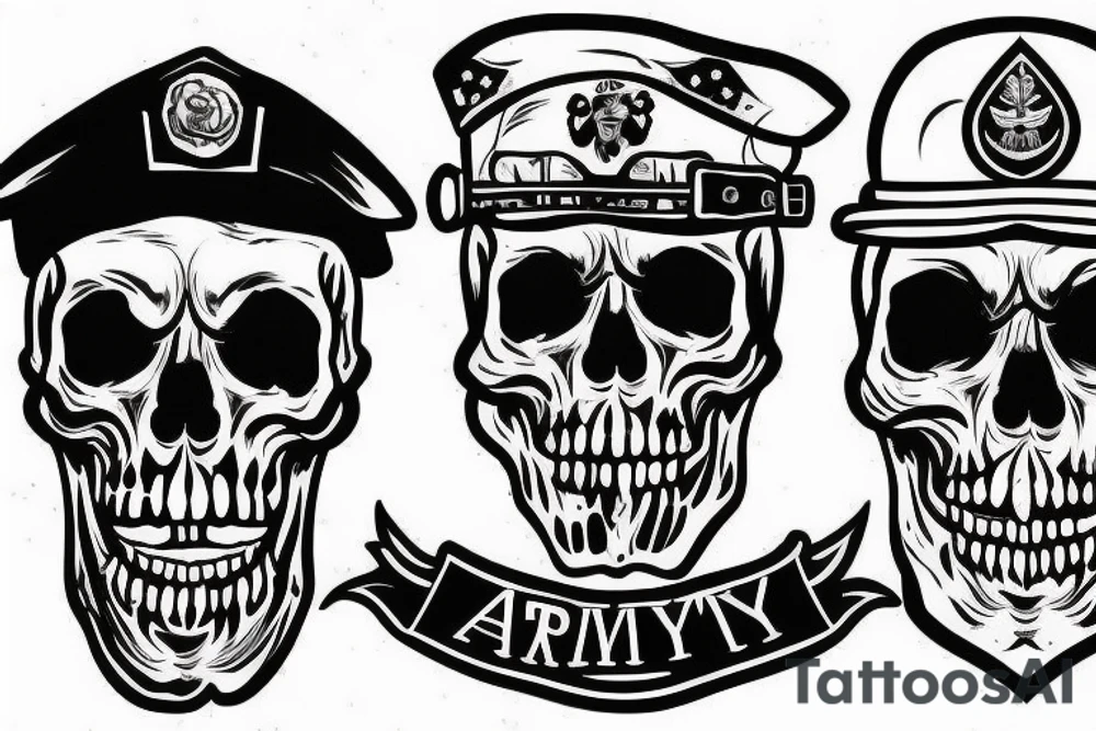 skull with army hat tattoo idea