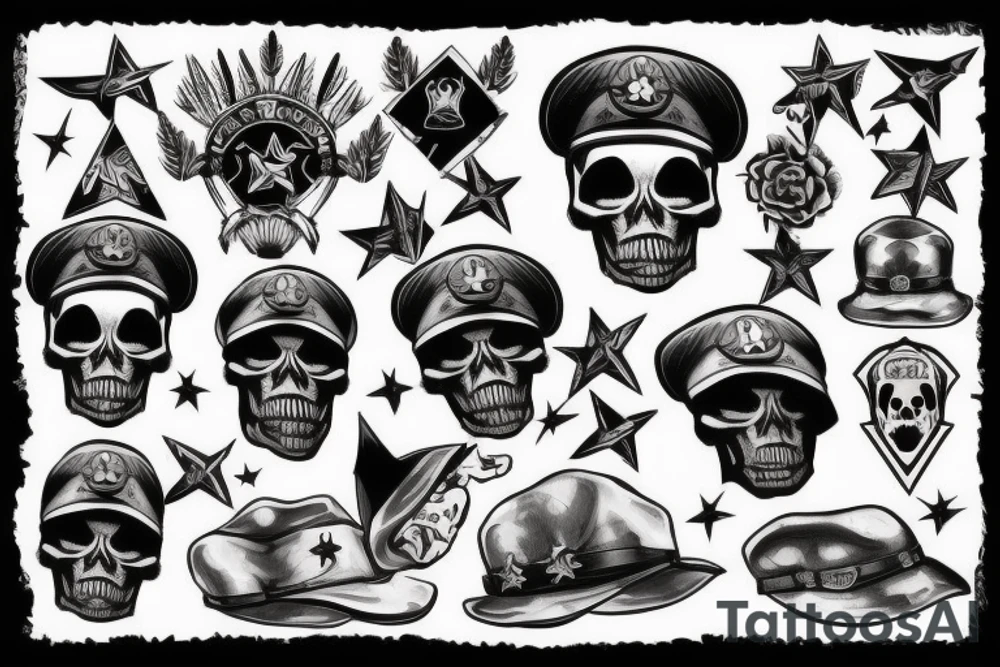 skull with army hat tattoo idea