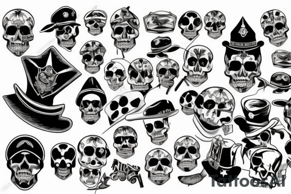 skull with army hat tattoo idea
