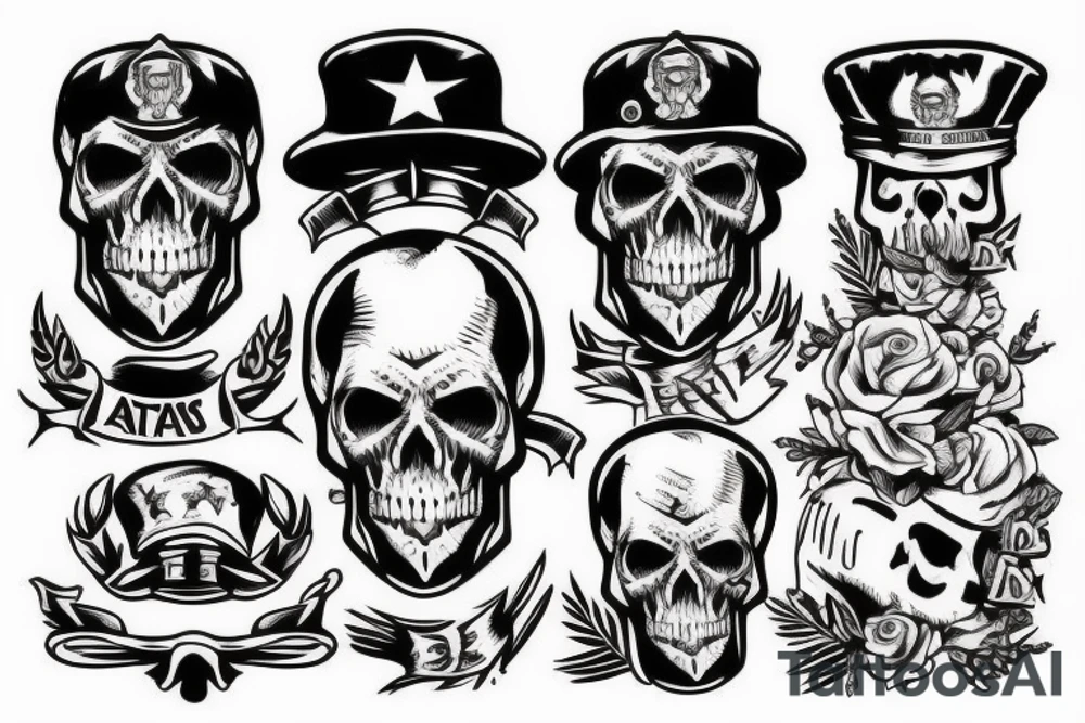 skull with army hat tattoo idea