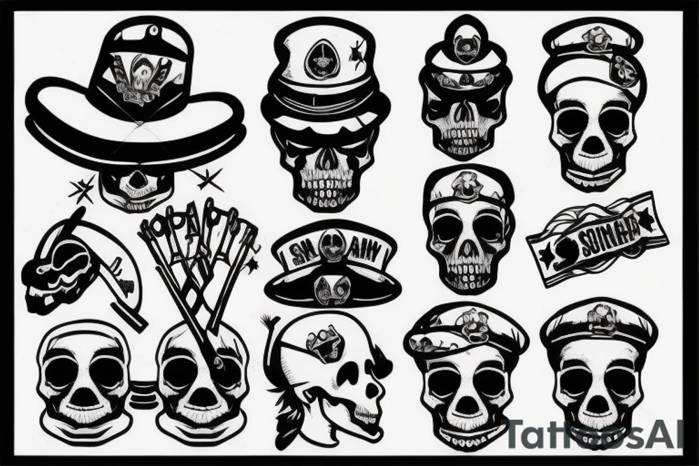 skull with army hat tattoo idea