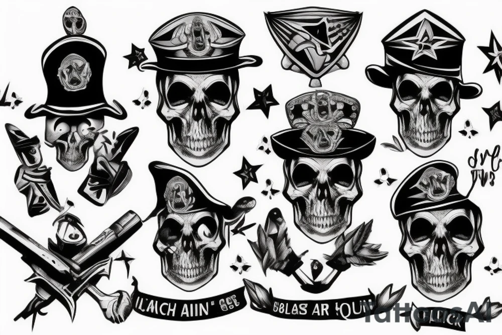 skull with army hat tattoo idea