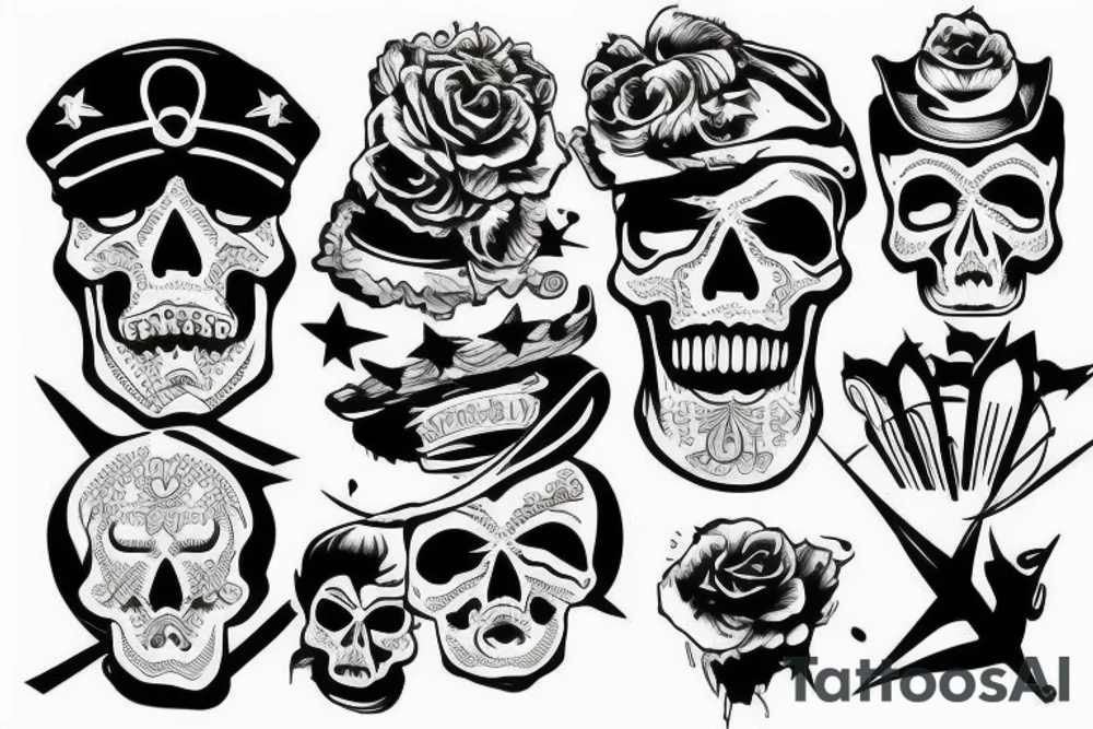 skull with army hat tattoo idea