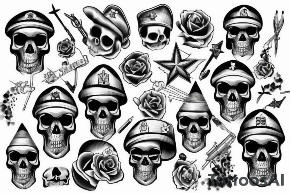 skull with army hat tattoo idea