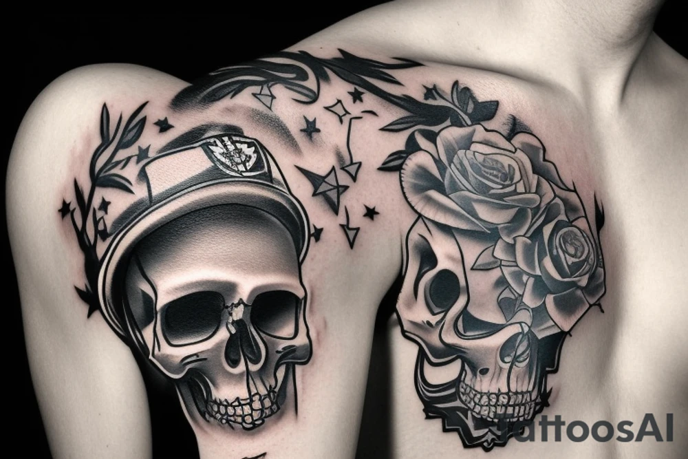 skull with army hat tattoo idea