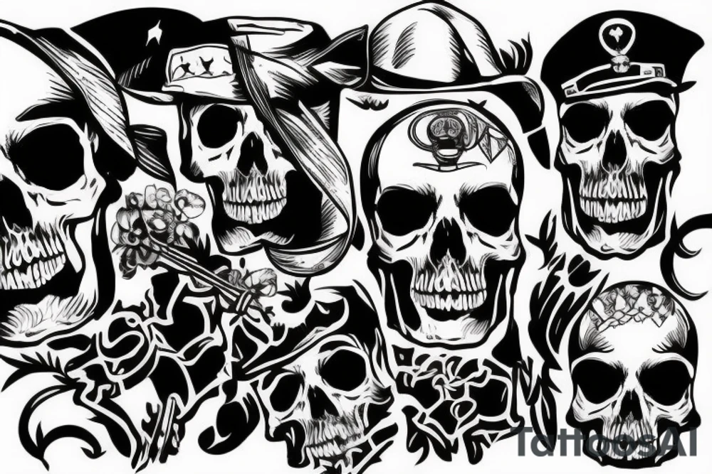 skull with army hat tattoo idea