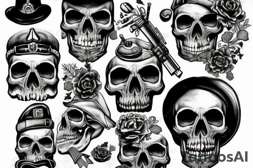 skull with army hat tattoo idea
