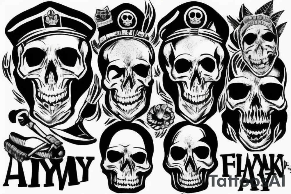 skull with army hat tattoo idea
