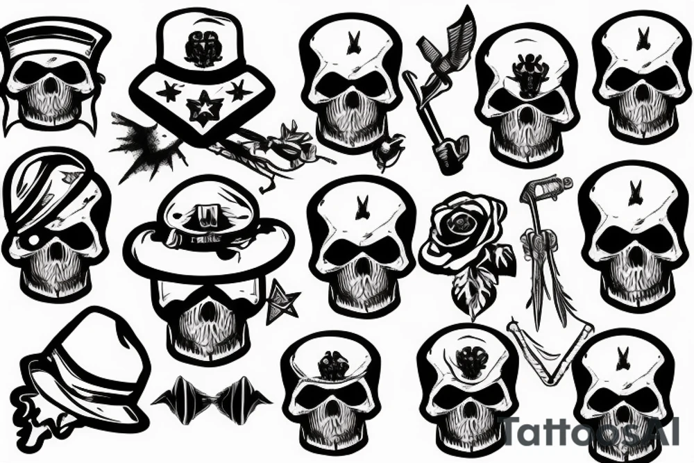 skull with army hat tattoo idea