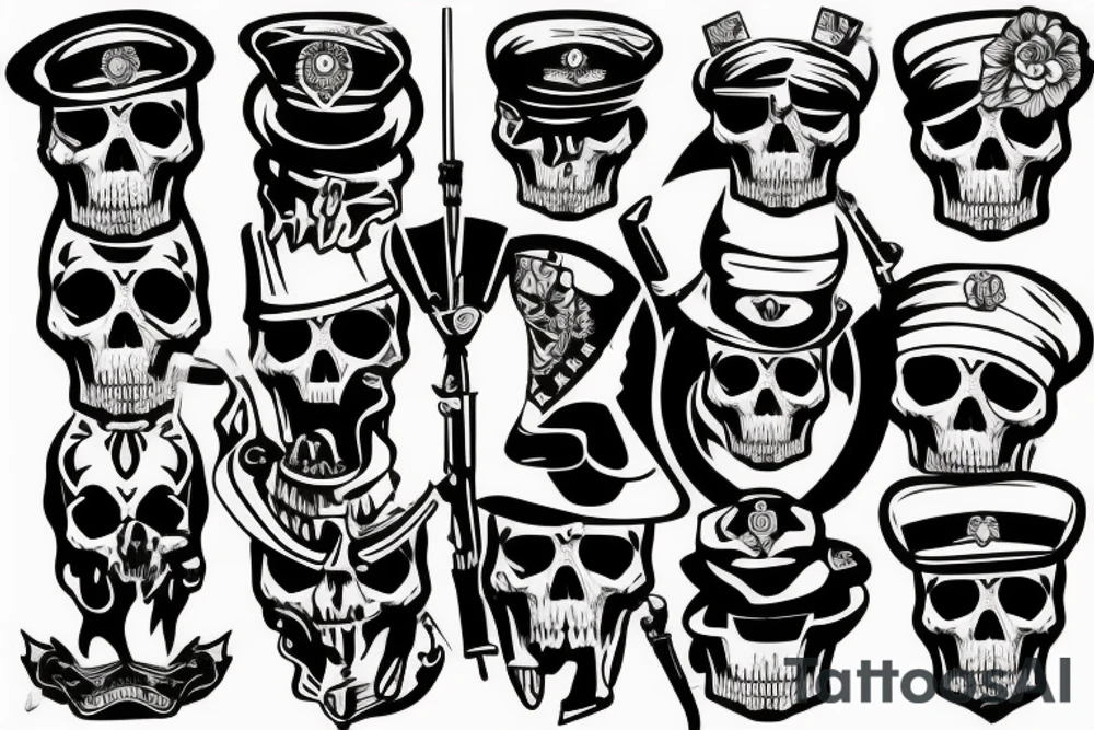 skull with army hat tattoo idea