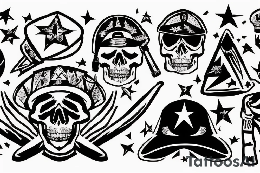 skull with army hat tattoo idea