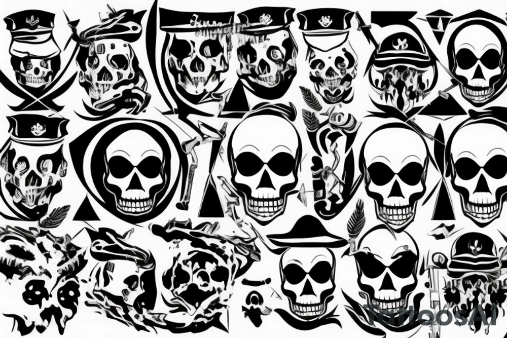 skull with army hat tattoo idea