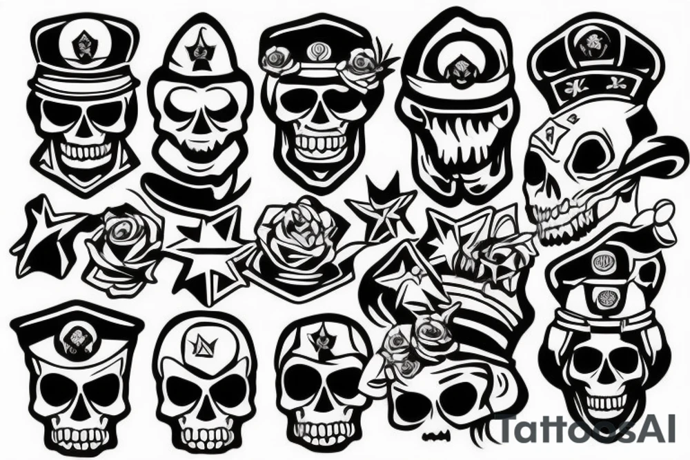skull with army hat tattoo idea