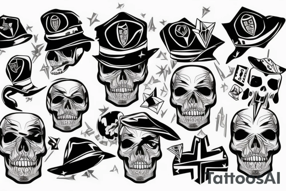 skull with army hat tattoo idea