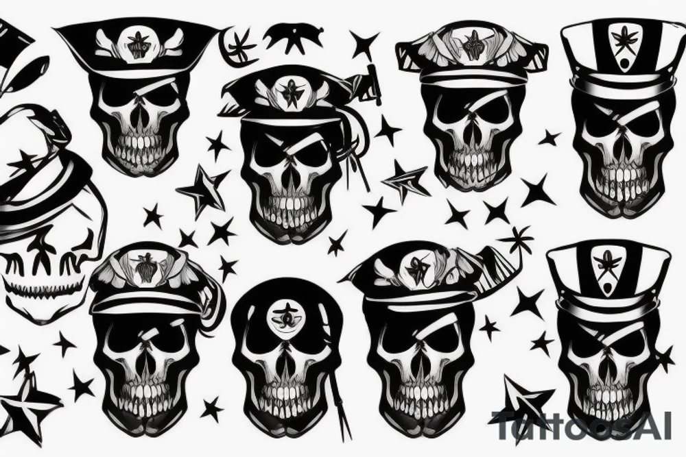 skull with army hat tattoo idea