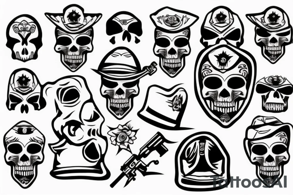 skull with army hat tattoo idea