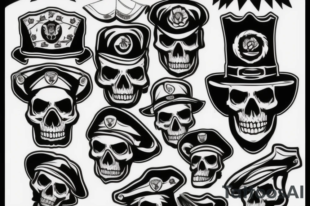 skull with army hat tattoo idea