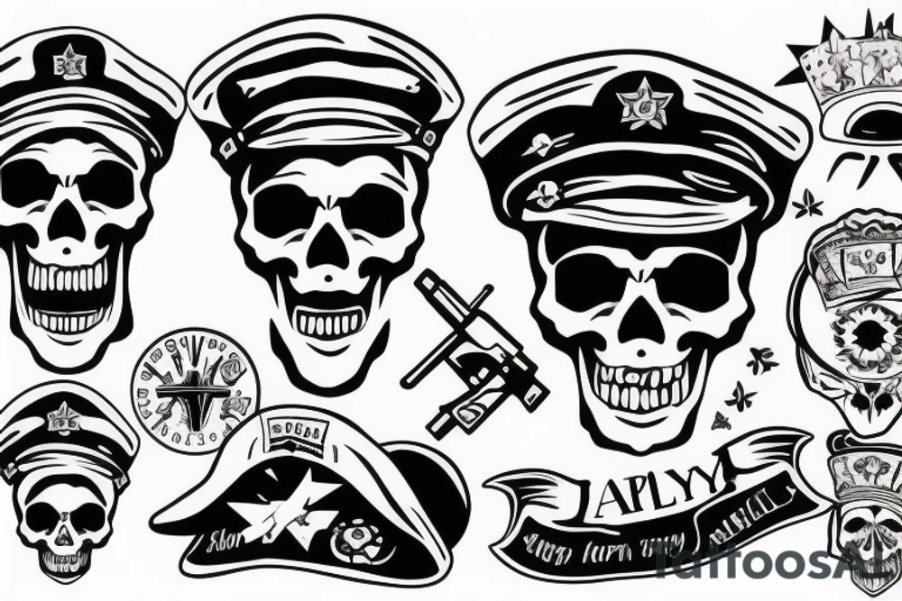 skull with army hat tattoo idea