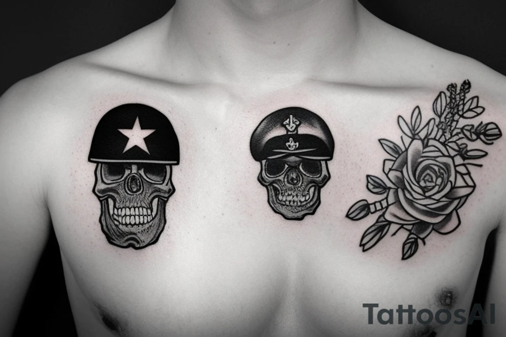 skull with army hat tattoo idea