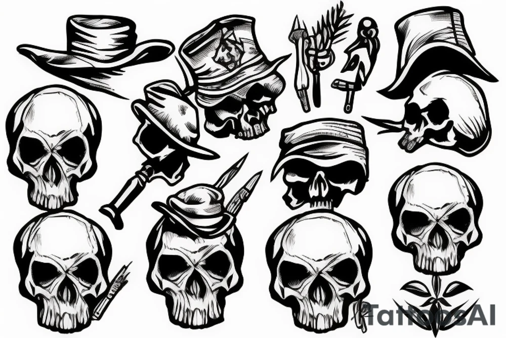 skull with army hat tattoo idea