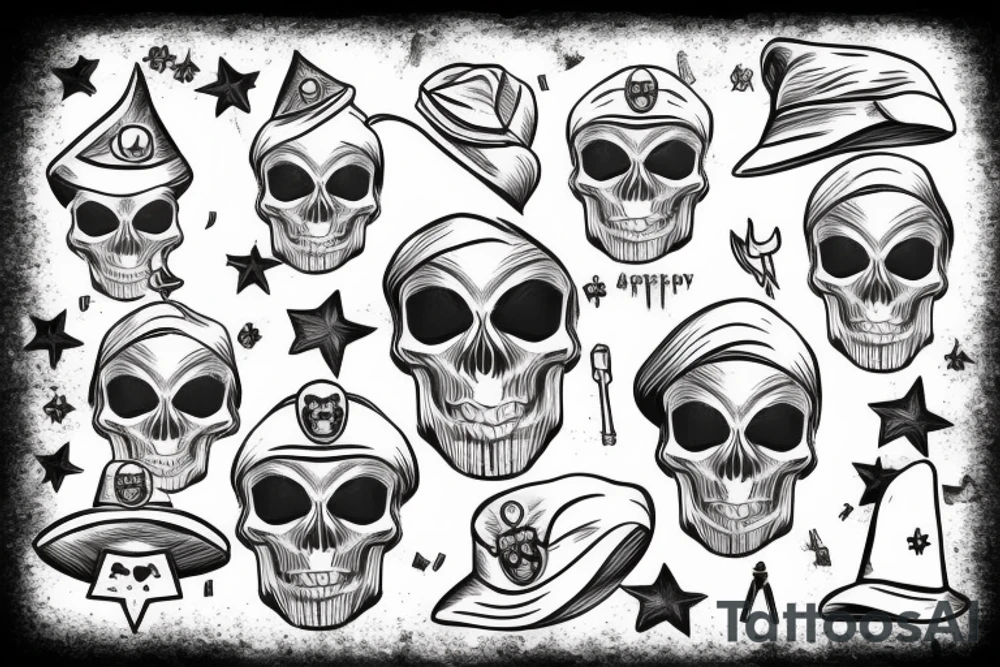 skull with army hat tattoo idea