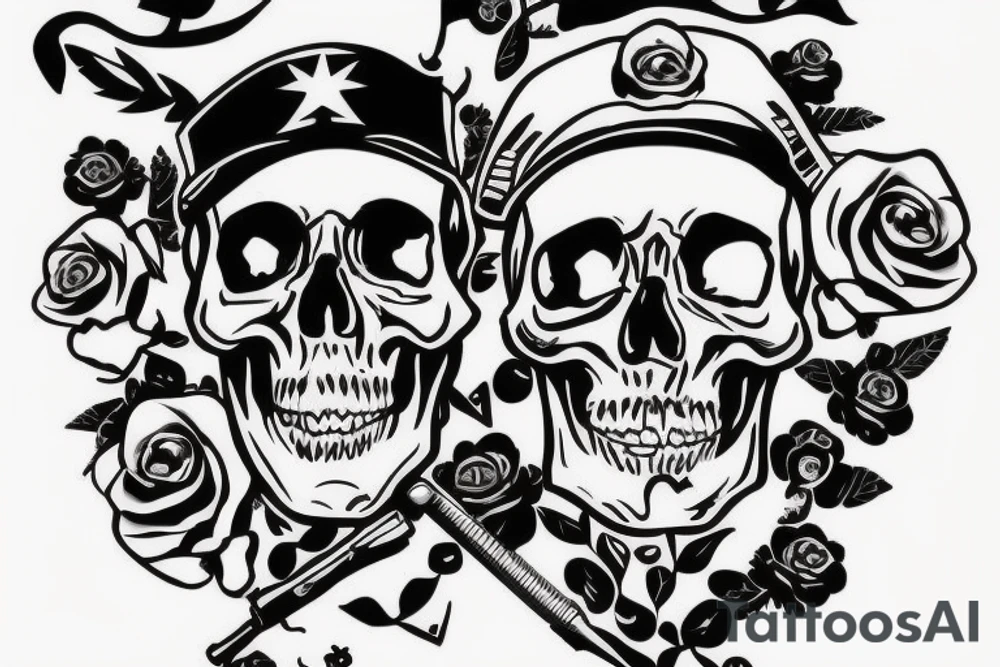 skull with army hat tattoo idea
