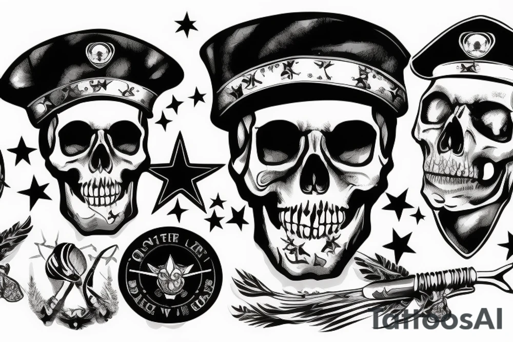skull with army hat tattoo idea