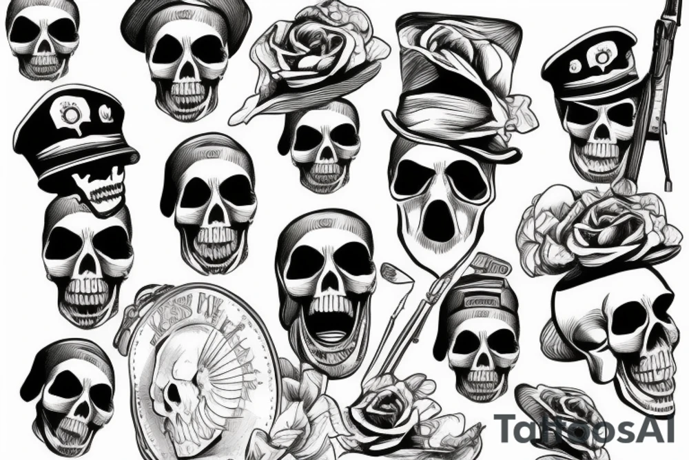 skull with army hat tattoo idea