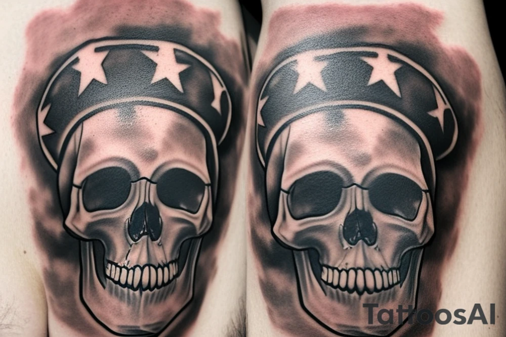 skull with army hat tattoo idea