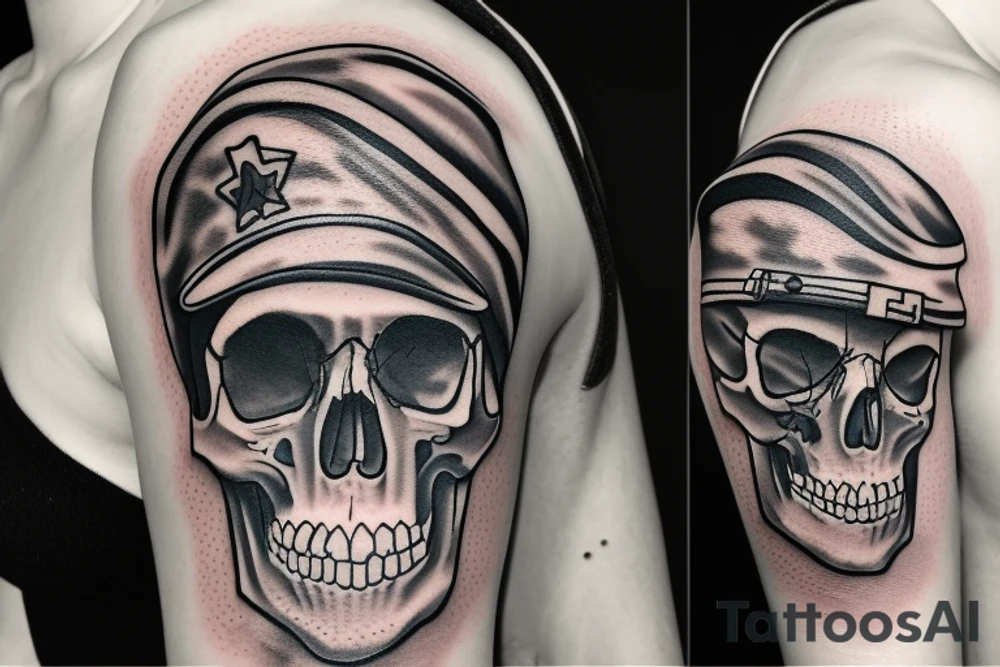 skull with army hat tattoo idea