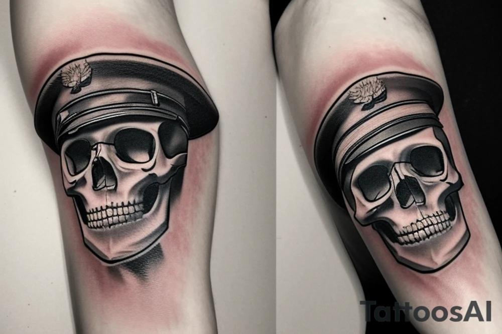 skull with army hat tattoo idea