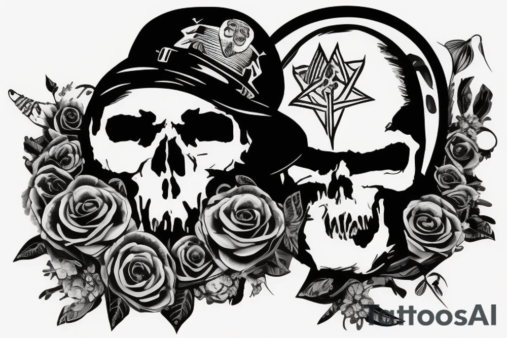 skull with army hat tattoo idea