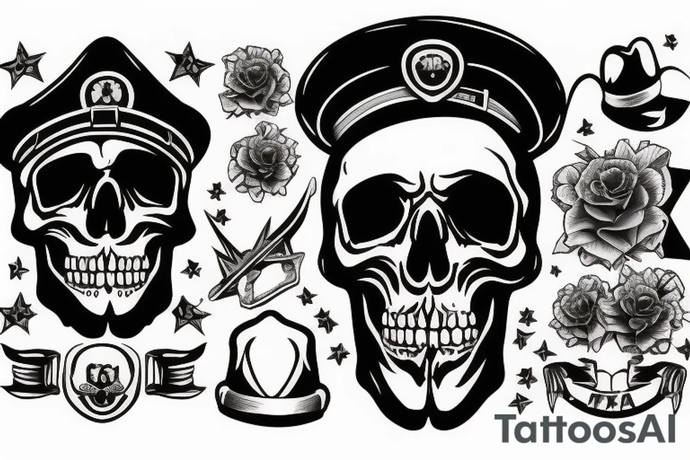 skull with army hat tattoo idea