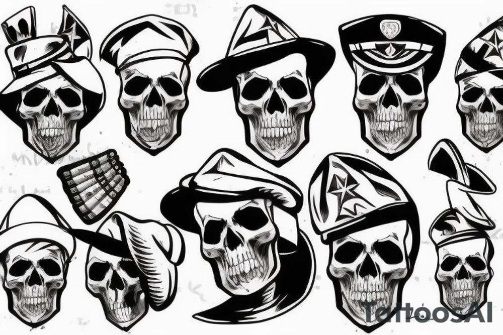 skull with army hat tattoo idea