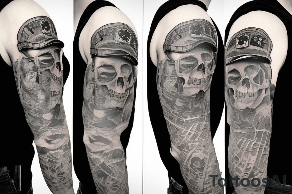 skull with army hat tattoo idea