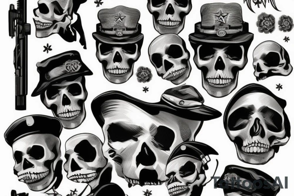 skull with army hat tattoo idea