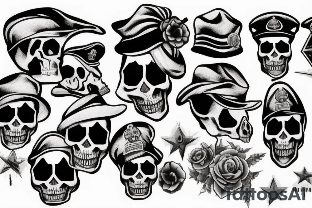 skull with army hat tattoo idea