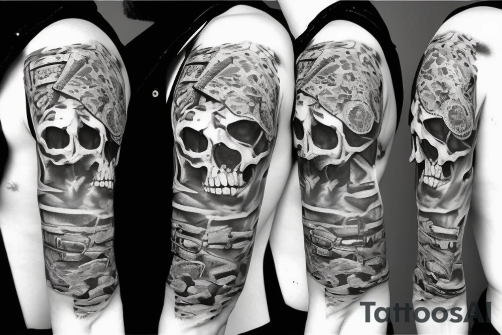 skull with army hat tattoo idea