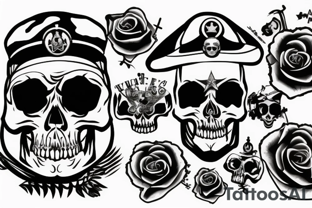 skull with army hat tattoo idea